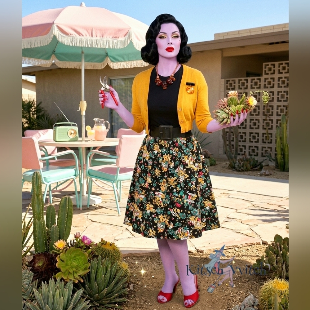 🌴Monte Carlo Hell Bunny "50s Skirt" In Vintage Novelty Print - M